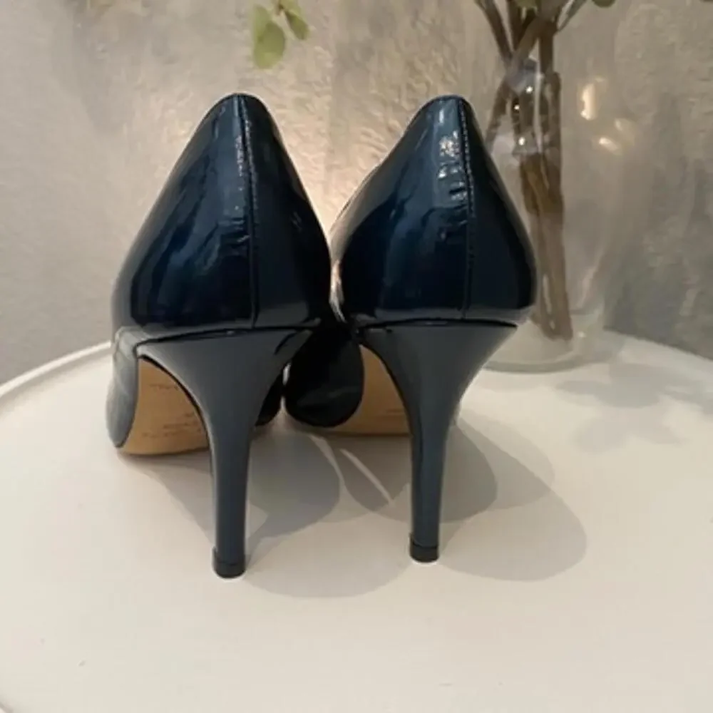 Kate Spade Emerald Patent Leather Heel Peep Toe Cross 6 Women Green Excellent
